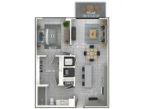Floor plan A3f, 1 bed · 1 bath · 752 sf