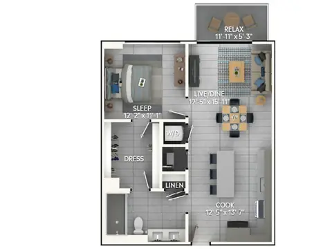Floor plan A3g, 1 bed · 1 bath · 794 sf