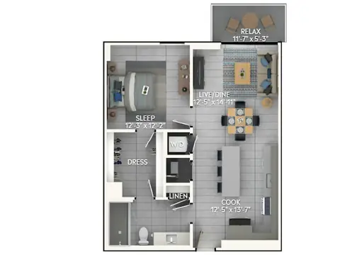 Floor plan A3h, 1 bed · 1 bath · 799 sf