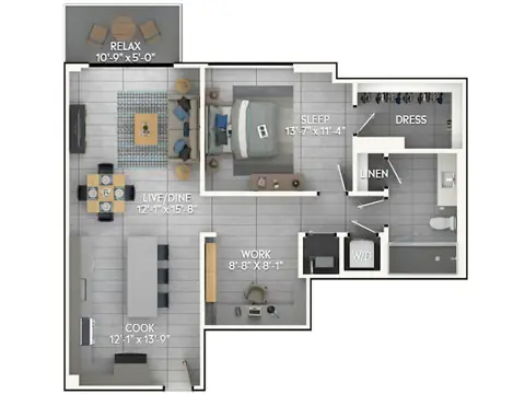 Floor plan A4, 1 bed · 1 bath · 878 sf