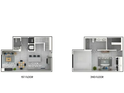 Floor plan A6L, 1 bed · 1.5 baths · 1,012 sf