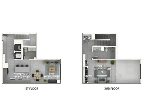 Floor plan A6bL, 1 bed · 1.5 baths · 1,068 sf
