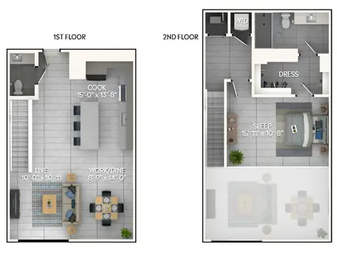 Floor plan A7dL, 1 bed · 1.5 baths · 1,161 sf