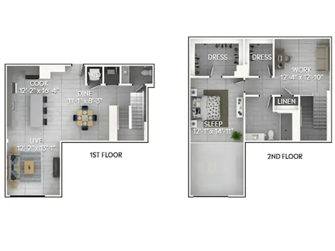 Floor plan A10DL, 1 bed · 1.5 baths · 1,471 sf