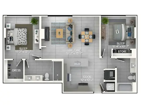 Floor plan C4, 2 beds · 2 baths · 1,051 sf