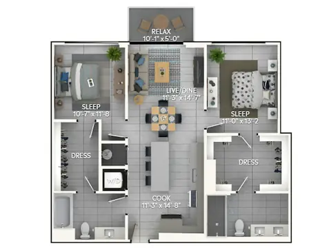 Floor plan C4a, 2 beds · 2 baths · 1,070 sf