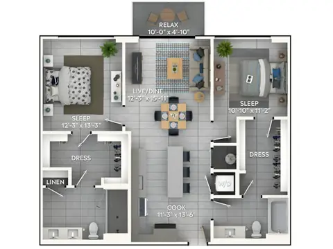 Floor plan C4b, 2 beds · 2 baths · 1,098 sf