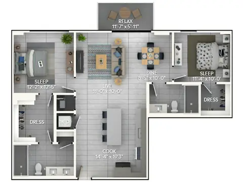 Floor plan C5, 2 beds · 2 baths · 1,161 sf