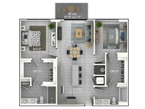 Floor plan C5a, 2 beds · 2 baths · 1,172 sf