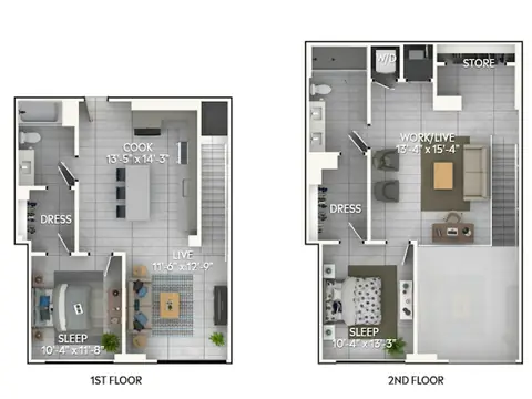 Floor plan C7DL, 2 beds · 2 baths · 1,382 sf