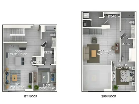 Floor plan C8aDL, 2 beds · 2 baths · 1,462 sf