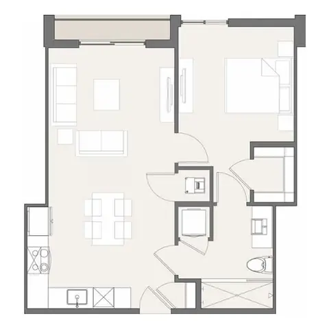 Floor plan A1.3, 1 bed · 1 bath · 644 sf
