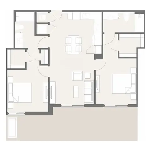 Floor plan B1, 2 beds · 2 baths · 938 sf