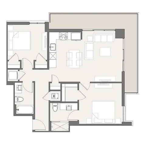 Floor plan B2, 2 beds · 2 baths