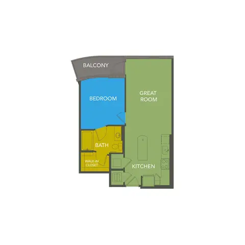 Floor plan A6, 1 bed · 1 bath · 690 sf