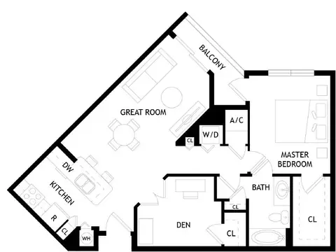 Floor plan A4D, 1 bed · 1 bath · 899 sf