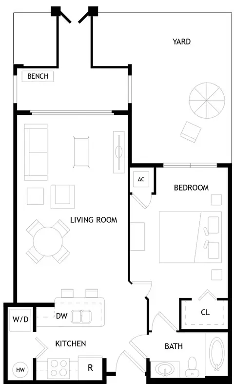 Floor plan A2P, 1 bed · 1 bath