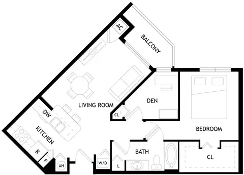 Floor plan A3D, 1 bed · 1 bath