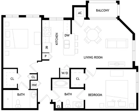 Floor plan B3, 2 beds · 2 baths