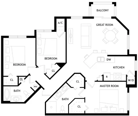 Floor plan C1, 3 beds · 2 baths · 1,303 sf