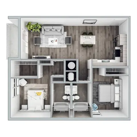 Floor plan B6, 2 beds · 2 baths · 1,054 sf