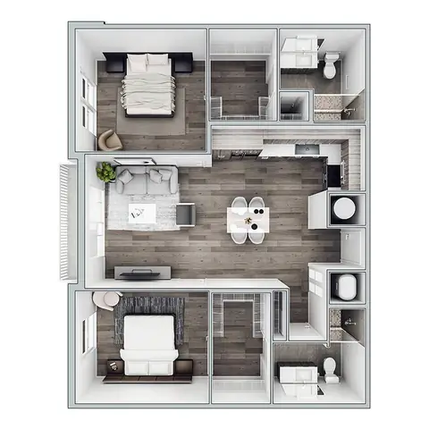 Floor plan B2, 2 beds · 2 baths · 1,115 sf