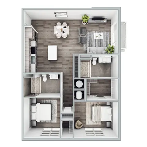 Floor plan B7, 2 beds · 2 baths · 1,193 sf