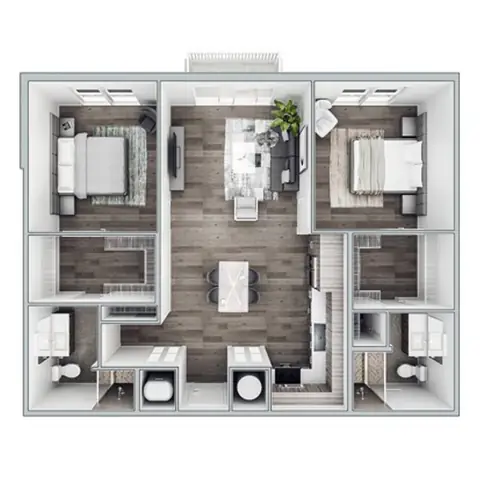 Floor plan B1, 2 beds · 2 baths