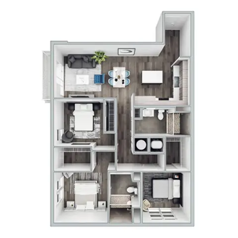 Floor plan C1, 3 beds · 2 baths · 1,285 sf