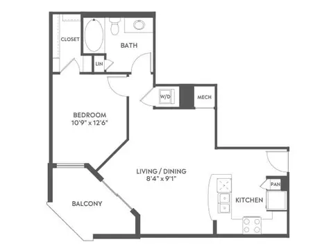 Floor plan A3, 1 bed · 1 bath · 695 to 723 sf