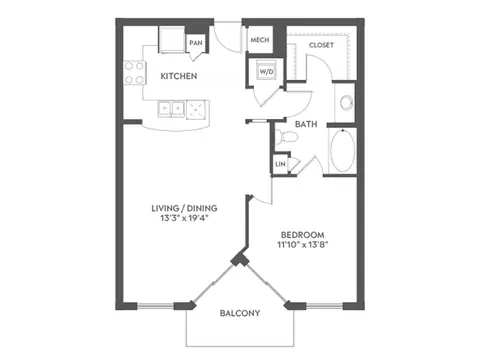 Floor plan A4, 1 bed · 1 bath · 797 to 838 sf
