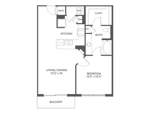 Floor plan A4e, 1 bed · 1 bath · 821 sf