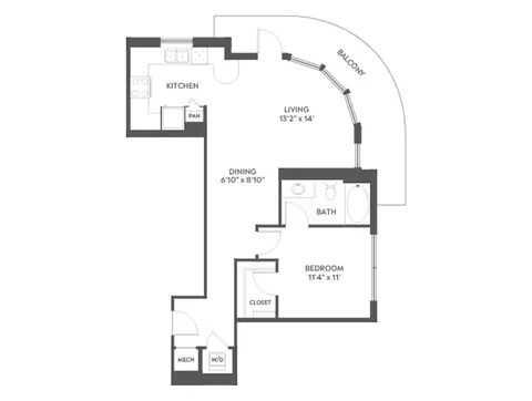 Floor plan A4c, 1 bed · 1 bath · 842 sf