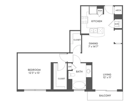 Floor plan A4b, 1 bed · 1 bath · 892 sf