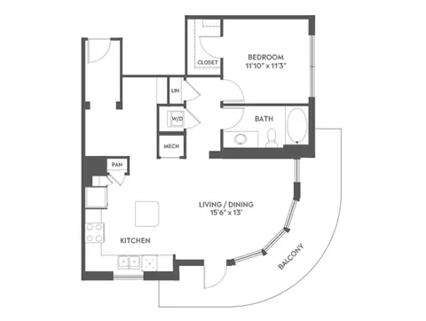 Floor plan A5, 1 bed · 1 bath · 901 sf