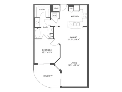 Floor plan A5a, 1 bed · 1 bath · 921 sf