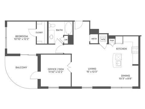Floor plan A6D, 1 bed · 1 bath · 1,071 sf