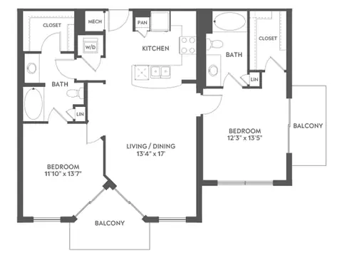 Floor plan C5a, 2 beds · 2 baths · 1,148 sf