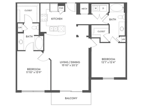 Floor plan C6a, 2 beds · 2 baths · 1,204 sf
