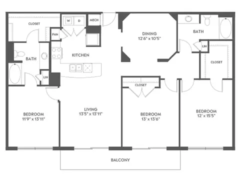 Floor plan D7, 3 beds · 2 baths · 1,677 sf