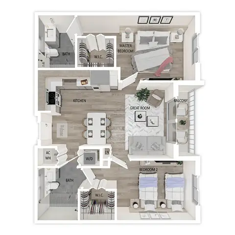 Floor plan B.6, 2 beds · 2 baths · 889 sf