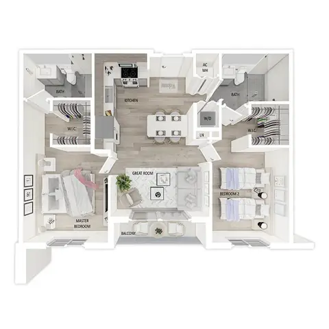 Floor plan B.5, 2 beds · 2 baths · 895 sf