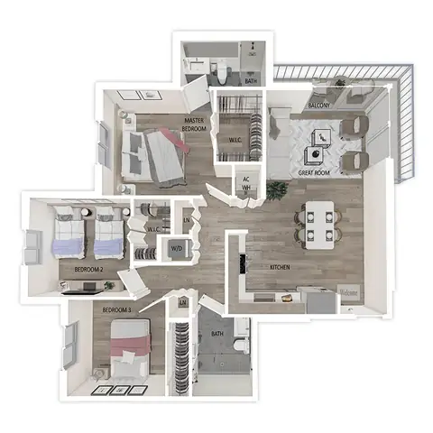 Floor plan C.6, 3 beds · 2 baths · 1,198 sf
