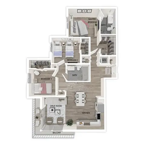 Floor plan C1.6, 3 beds · 2 baths · 1,247 sf