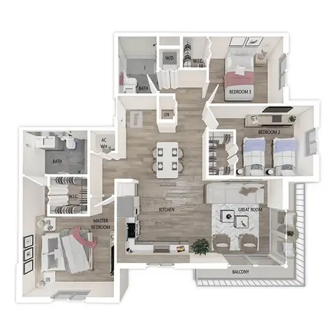 Floor plan C2.6, 3 beds · 2 baths · 1,254 sf