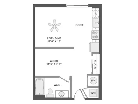 Floor plan E3, Studio · 1 bath · 534 sf