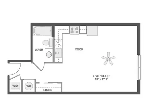 Floor plan E4, Studio · 1 bath · 568 sf