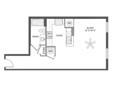 Floor plan E6, Studio · 1 bath · 648 sf