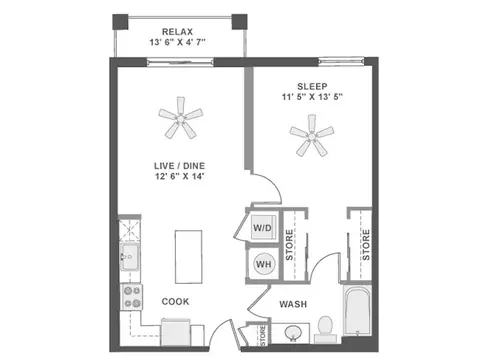 Floor plan A3, 1 bed · 1 bath · 690 to 733 sf