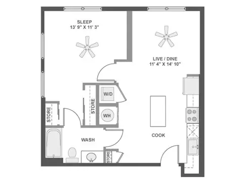 Floor plan A3a, 1 bed · 1 bath · 700 sf